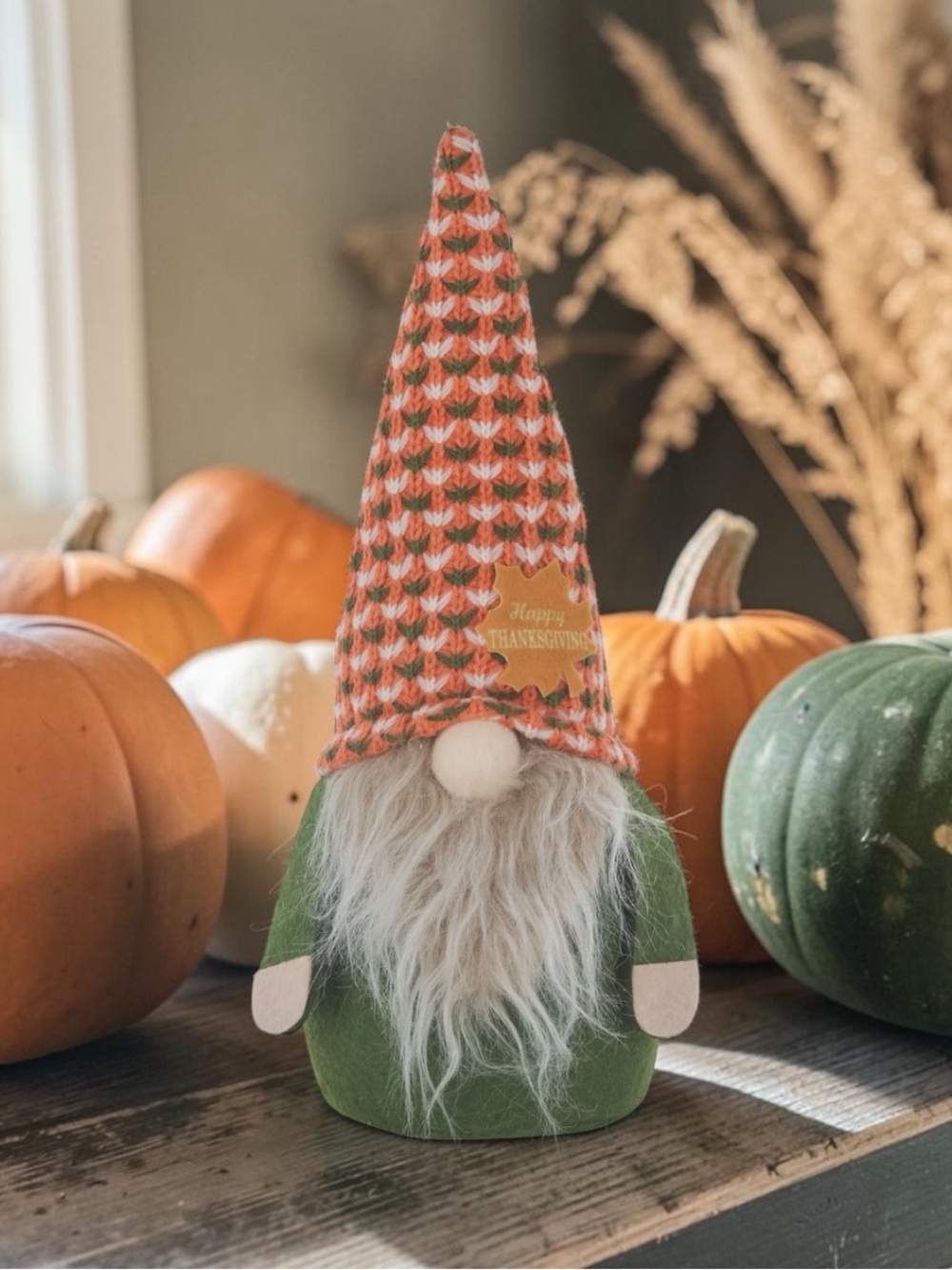 Harvest Plaid Plush Gnome Table Decor Orange Hat Green Shirt 🍁🎃